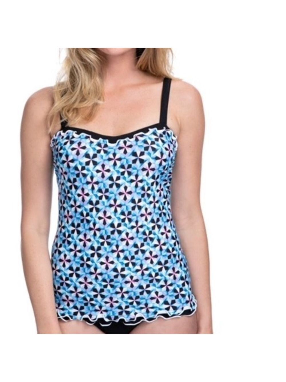NWT Profile by Gottex Printed Lettuce Ruffle Sweetheart Tankini Swim Top
